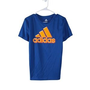 Adidas Boys Blue Graphic Logo Performance T-Shirt Size L 14/16